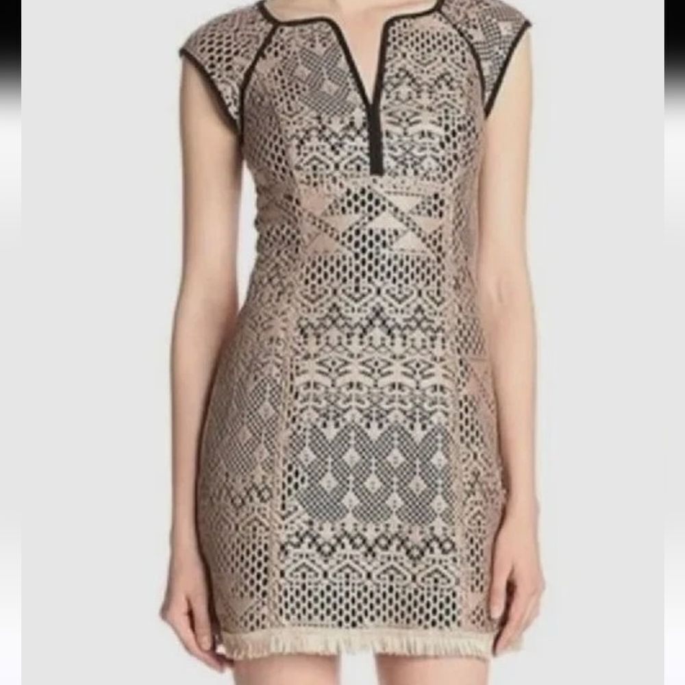 Nanette Lepore Black and Beige Lace Mini Dress